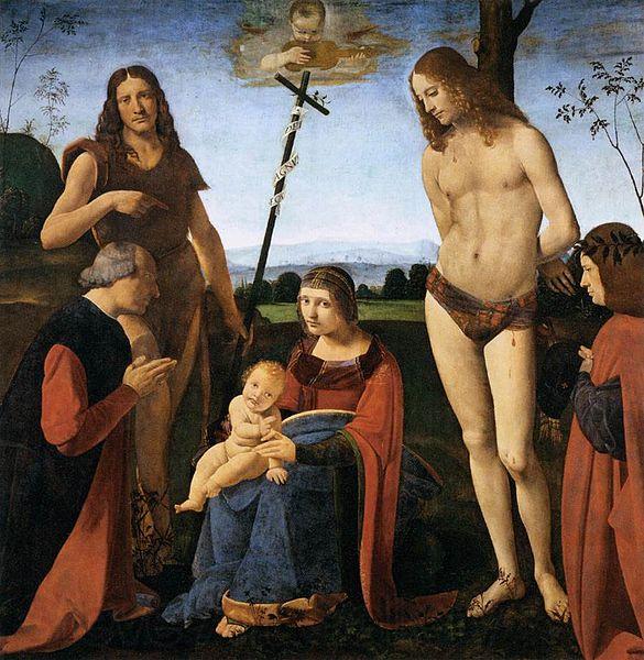 Giovanni Antonio Boltraffio Virgin and Child with Sts John the Baptist and Sebastian Spain oil painting art